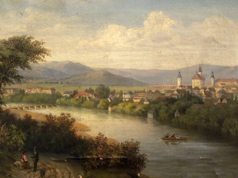 1837-Marie Ertl - La città e sullo sfondo delle montagne